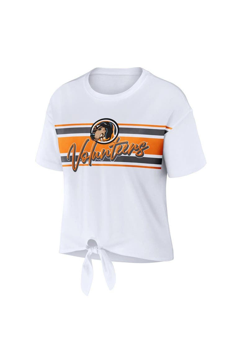 Women's WEAR by Erin Andrews White Tennessee Volunteers Striped Front Knot Cropped T-Shirt, Alternate, color, White