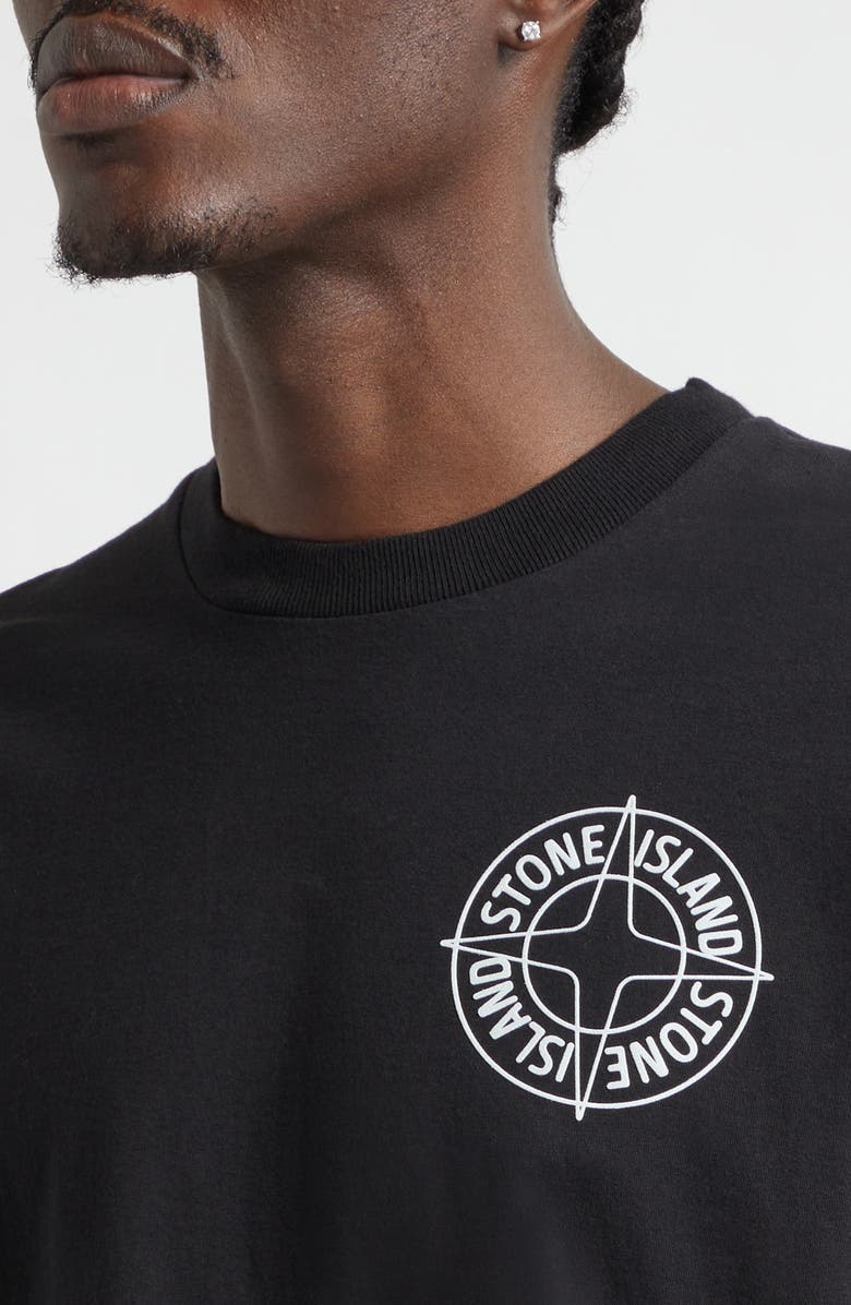 Stone Island Outline Compass Logo Organic Cotton Graphic T-Shirt, Alternate, color, Black