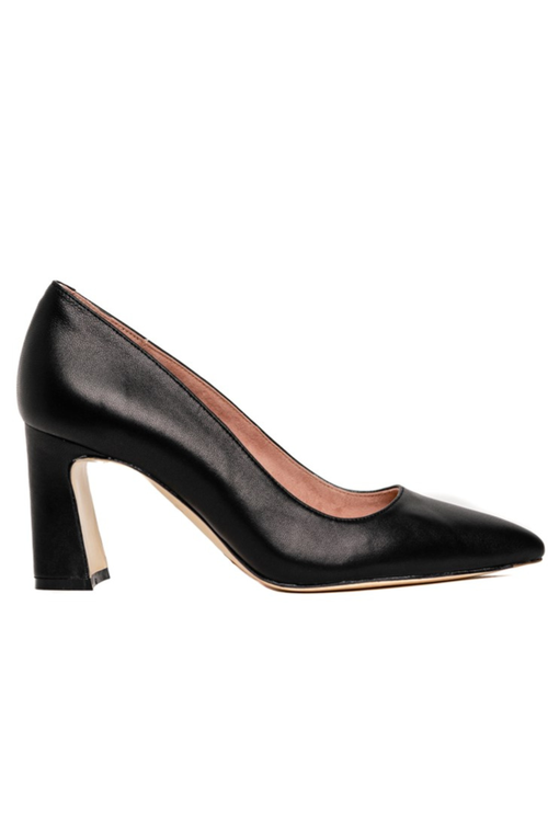 ALLY Shoes Bold Block Heel Pump in Black Leather  product