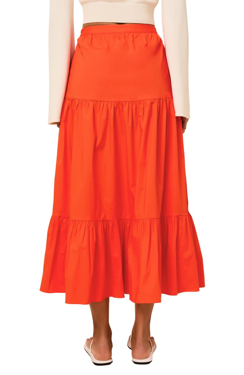 Solid & Striped The Indra Tiered Stretch Cotton Skirt, Alternate, color, Habanero