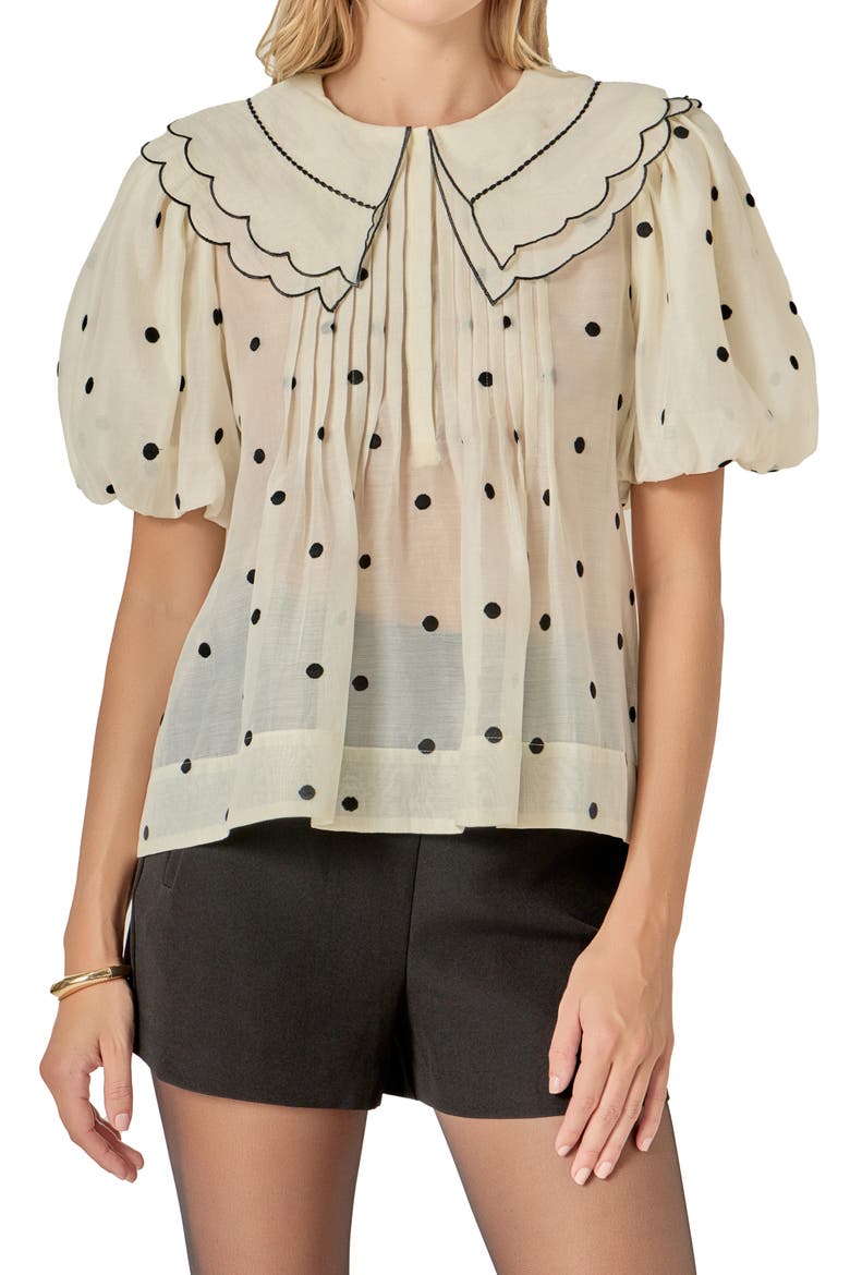 Scallop Dot Sheer Puff Sleeve Top, Main, color, CREAM