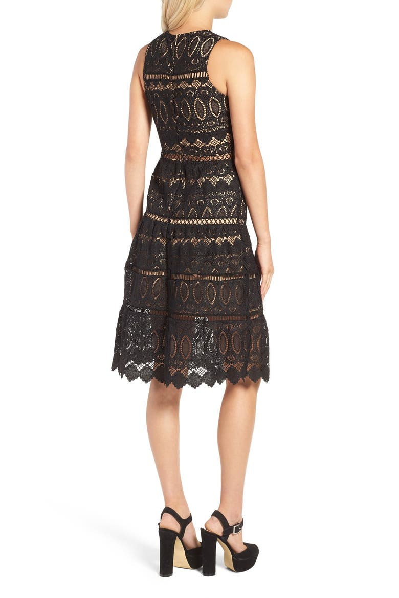Lattice Embroidered Midi Dress, Alternate, color, BLACK
