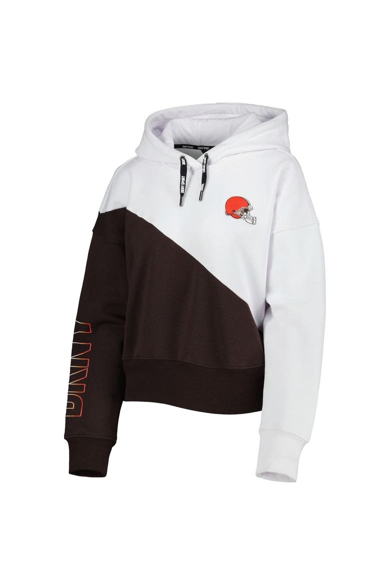 Women's DKNY Sport White/Brown Cleveland Browns Bobbi Color Blocked Pullover Hoodie, Alternate, color, White