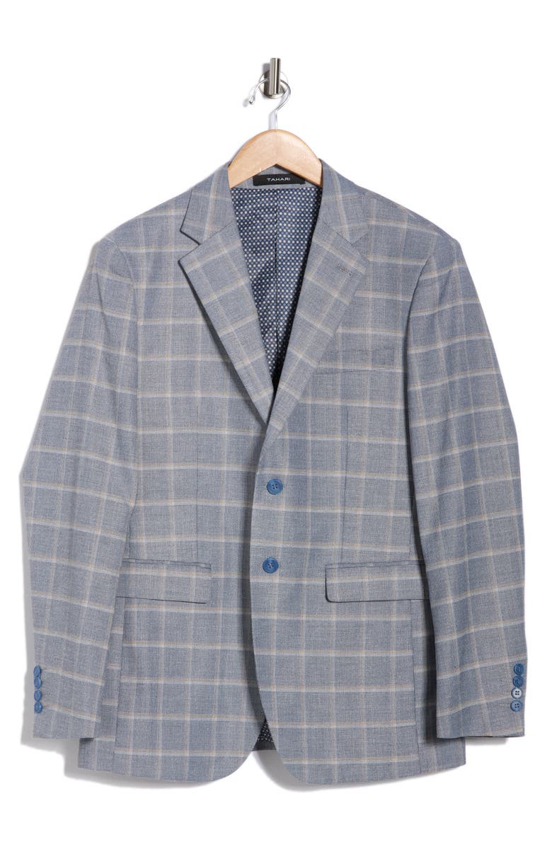 Tahari Slim Fit Tonal Windowpane Plaid Blazer, Alternate, color, Blue