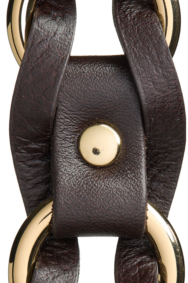 Metal Ring Woven Belt in Leather, Alternate, color, COFFEE BEAN