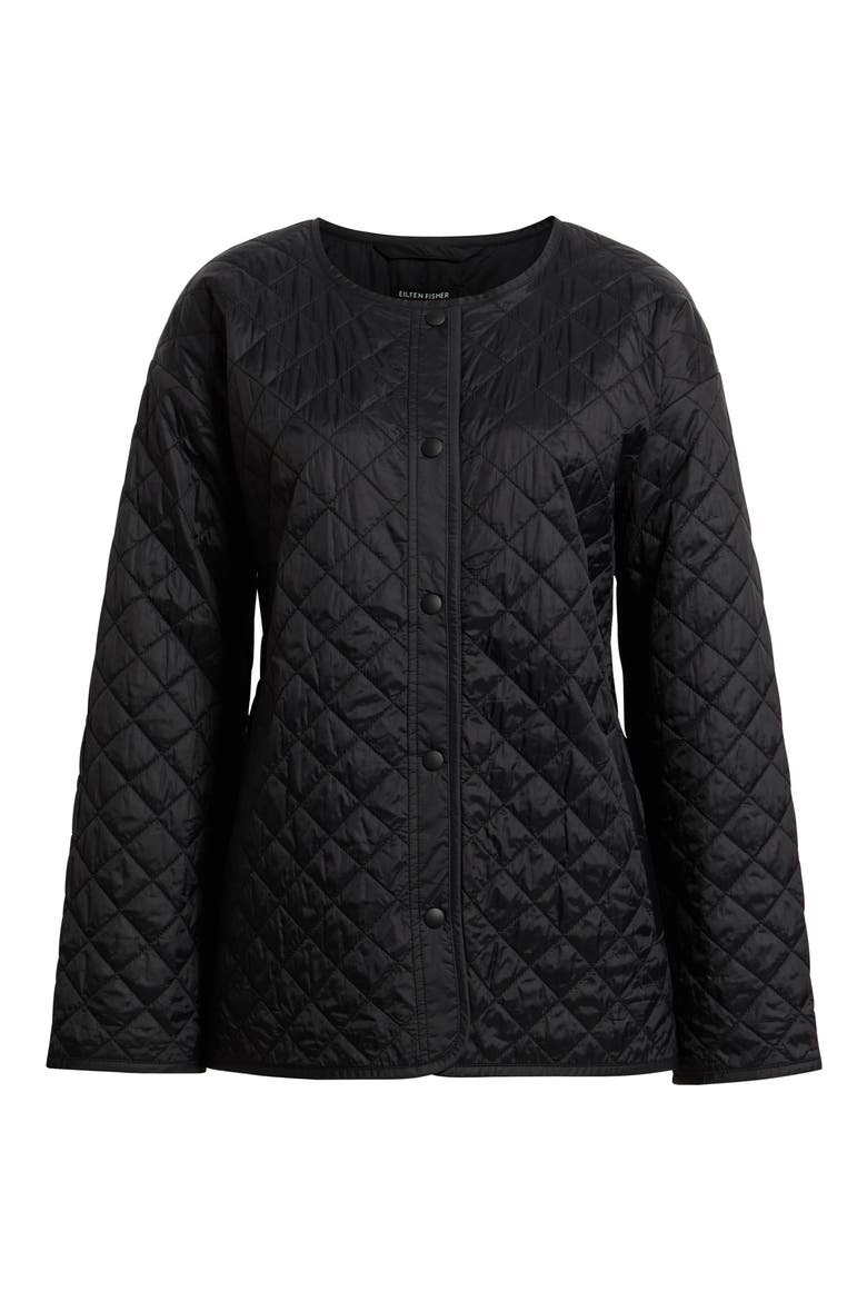 Round Neck Quilted Short Coat, Alternate, color, BLACK