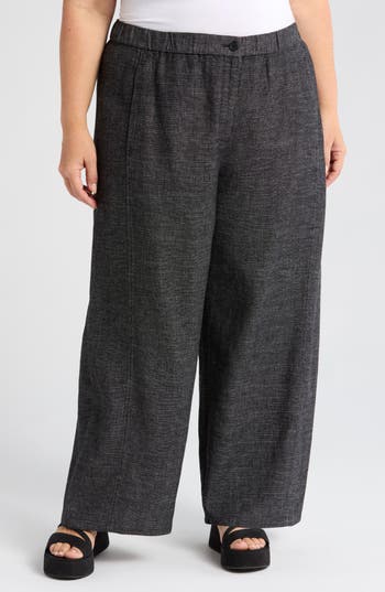 Eileen Fisher Cropped Wide-leg Hemp-organic Cotton Pants In Black