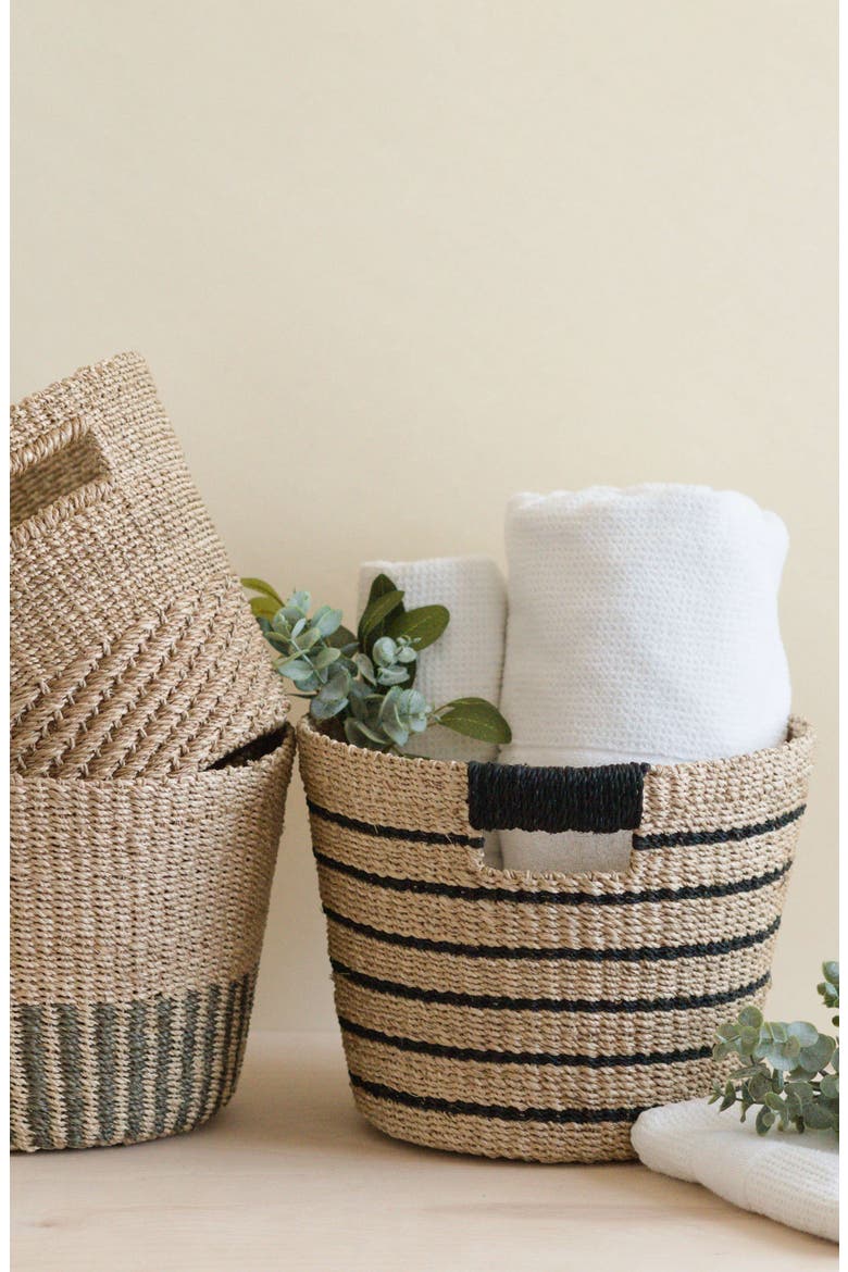 Tapered Basket with Cutout Handles, Alternate, color, Black