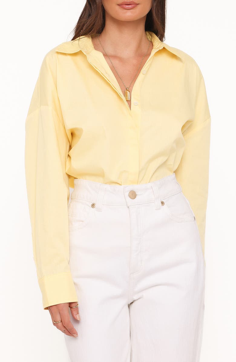 Petal & Pup Inez Scallop Back Detail Cotton Button-Up Shirt, Main, color, Yellow