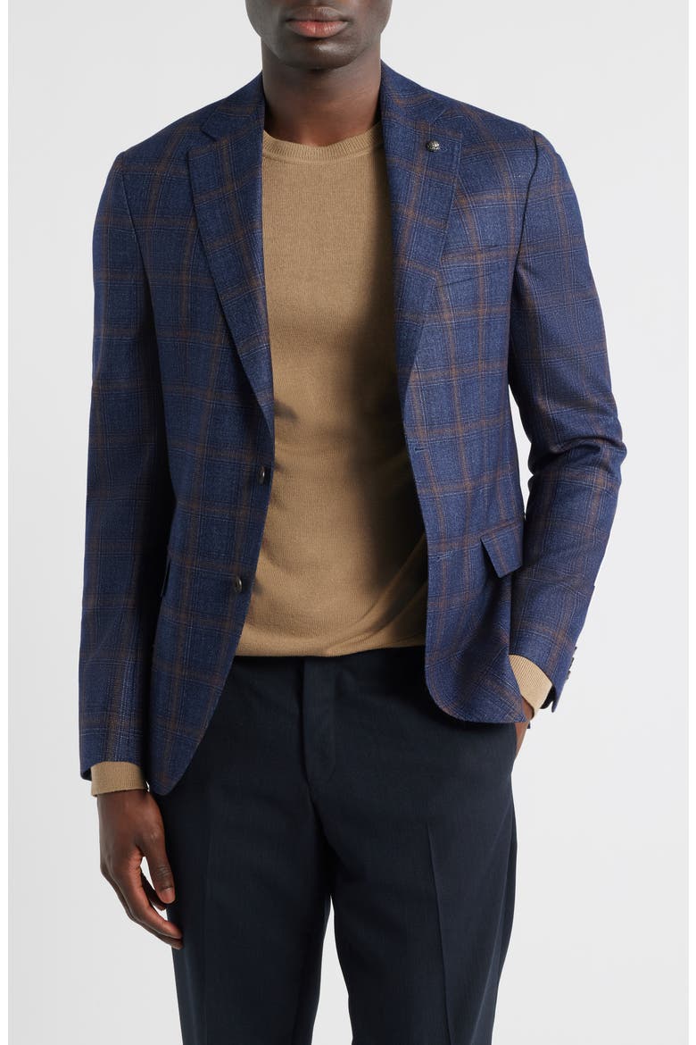 Midland Contemporary Fit Plaid Wool & Silk Blend Sport Coat, Main, color, NAVY