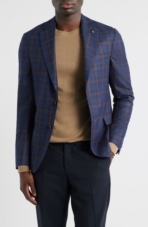 Midland Contemporary Fit Plaid Wool & Silk Blend Sport Coat
