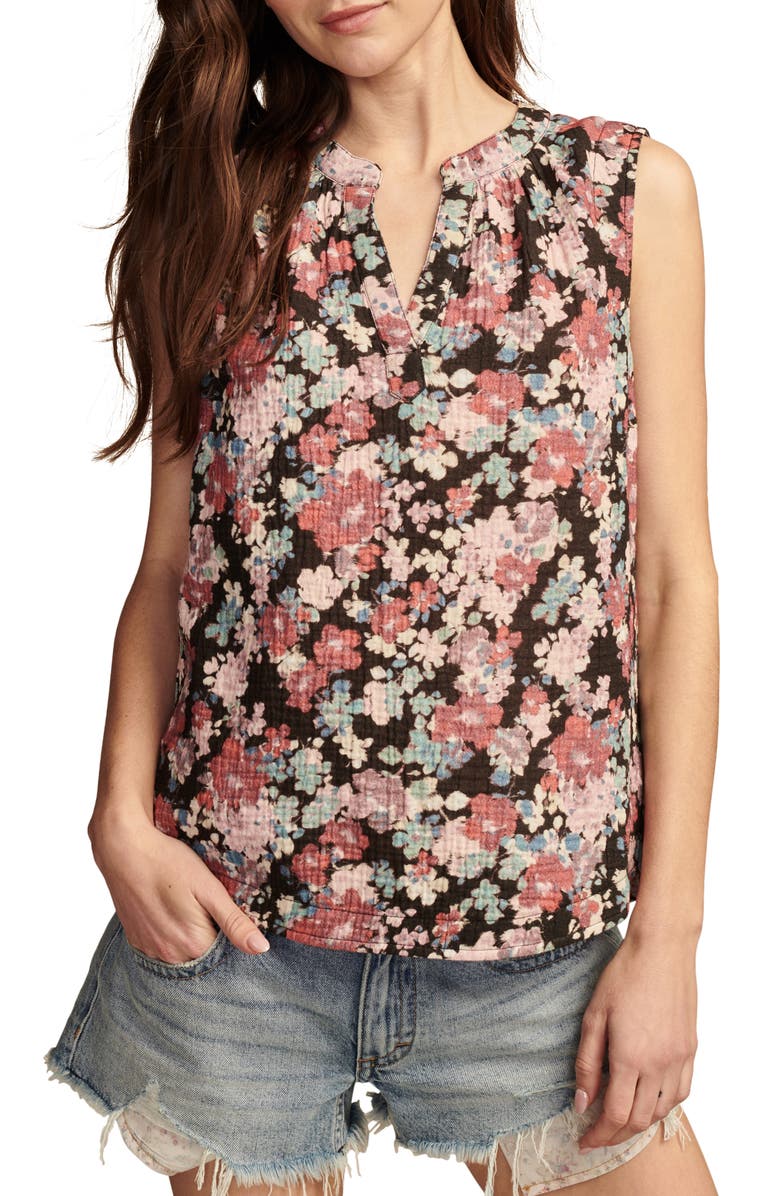 Lucky Brand Popover Gauze Sleeveless Top, Main, color, 