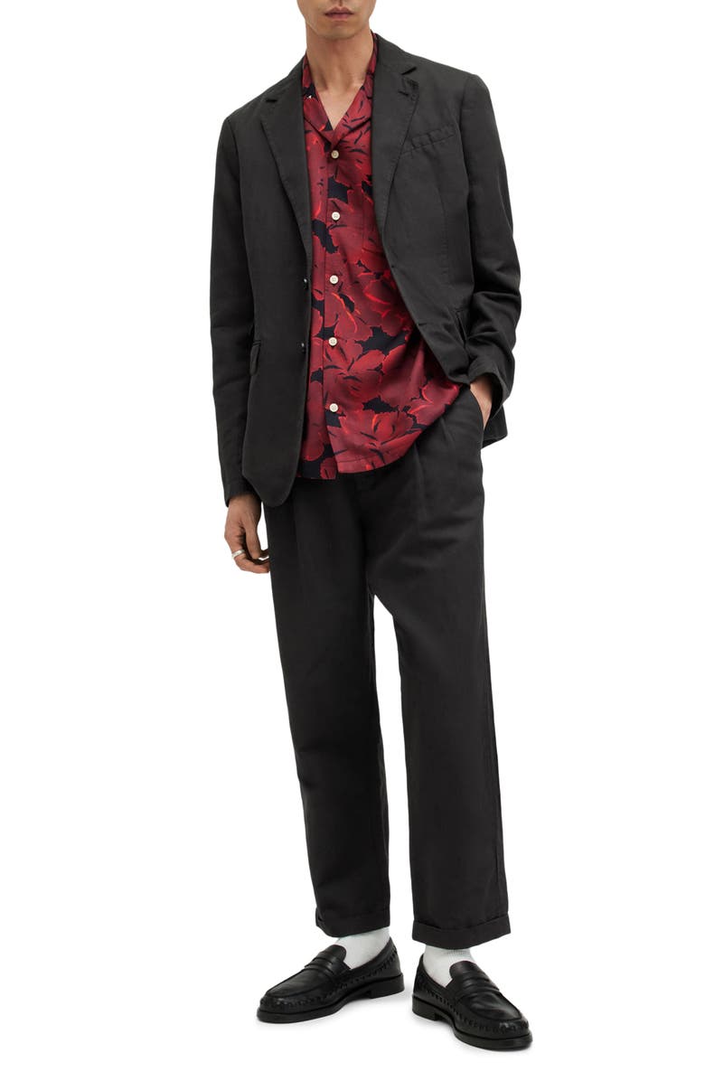 AllSaints Sainte Pleated Cotton & Linen Pants, Alternate, color, Licorice Black