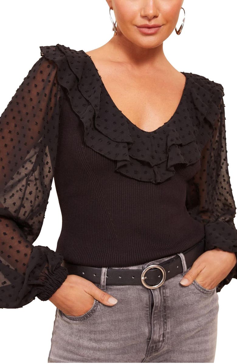 Friends Like These Dobby Balloon Sleeve Rib Top, Main, color, Black