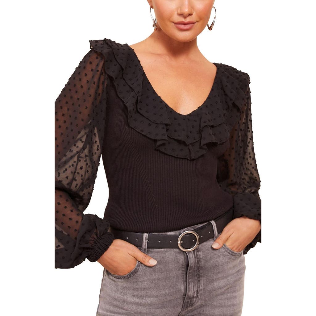 Friends Like These Dobby Balloon Sleeve Rib Top in Black  product