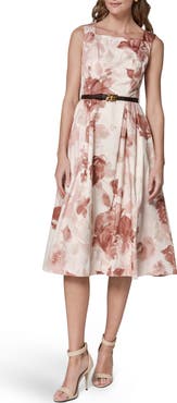 Donna Karan New York Floral Belted Stretch Cotton Dress