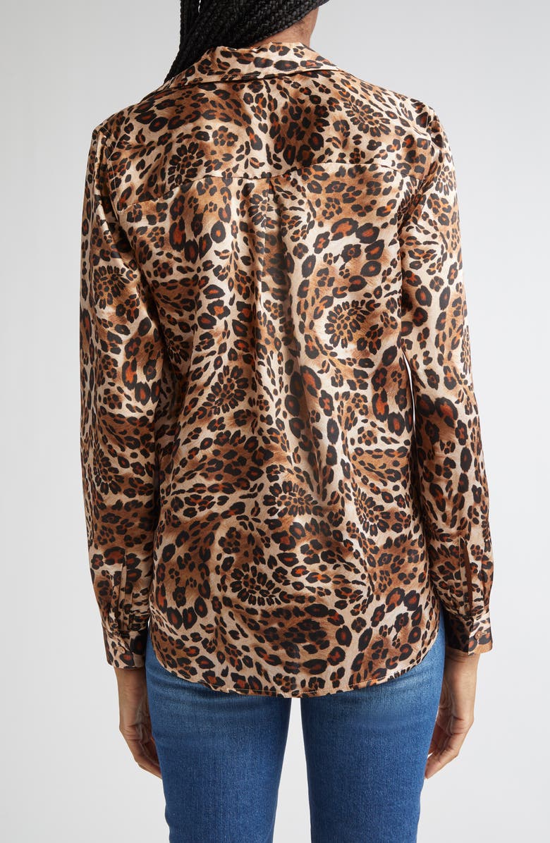 L'AGENCE Tyler Leopard Print Silk Button-Up Shirt, Alternate, color, Cinnamon