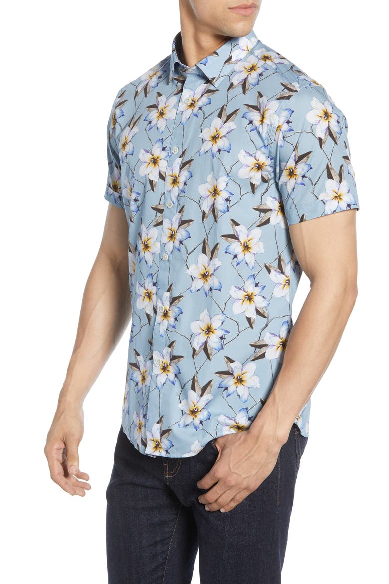 Slim Fit Floral Shirt, Alternate, color, LIGHT BLUE