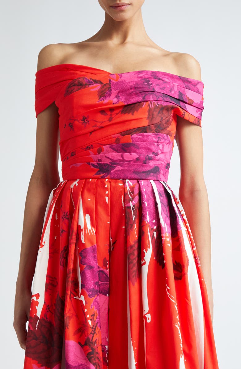 Erdem Rose Poppy Print Off the Shoulder Midi Cocktail Dress, Alternate, color, 