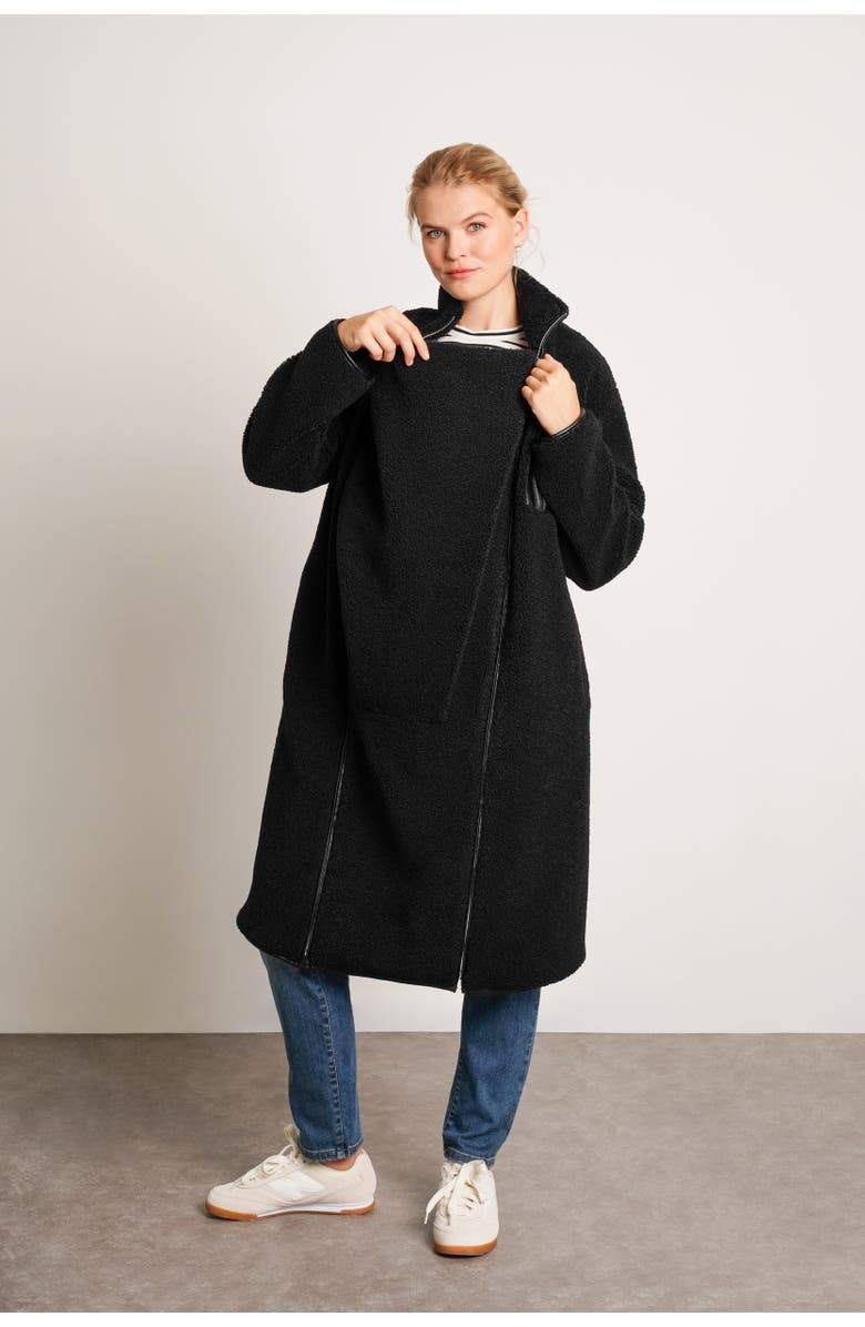 Nom Maternity Teddi Maternity & Baby Wearing Long Coat, Alternate, color, Black