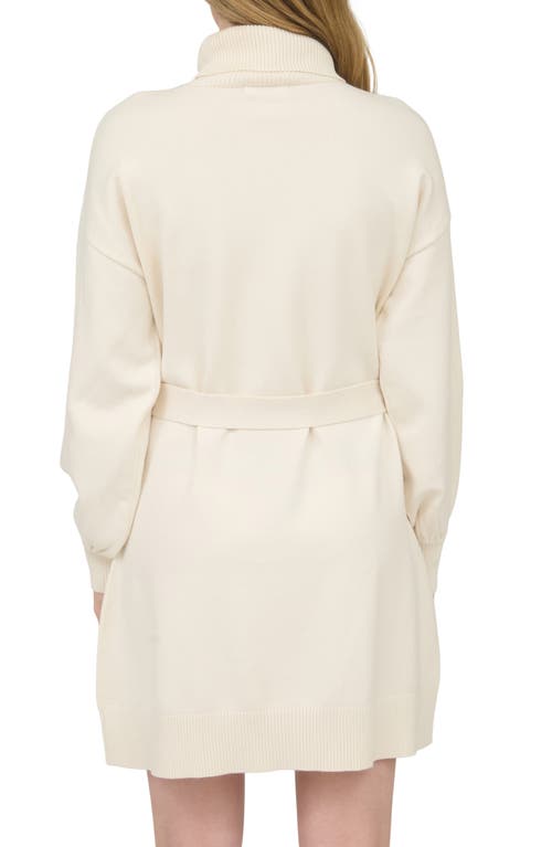 August Sky Long Sleeve Turtleneck Sweater Minidress In Neutral