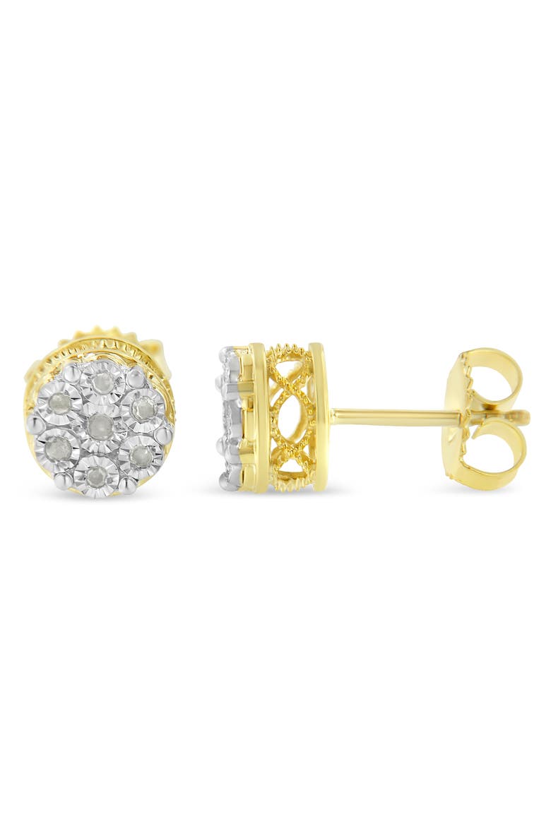 10K Yellow Gold over Silver 1/7 Ctw Diamond Floral Cluster Stud Earrings, Alternate, color, Yellow