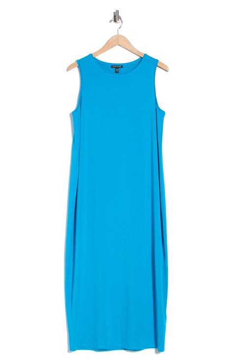 Round Neck Oval Stretch Sleeveless Midi Dress