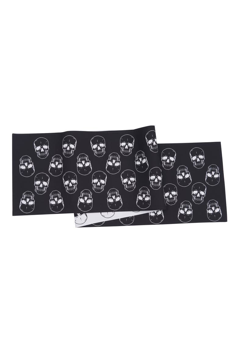 Skeleton Skulls Pattern Halloween Reversible Decorative Table Runner 14" x 72", Main, color, White