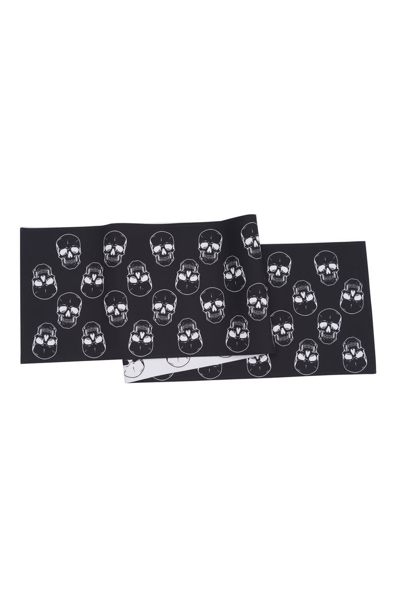 C&F Home Skeleton Skulls Pattern Halloween Reversible Decorative Table Runner 14" x 72", Main, color, White
