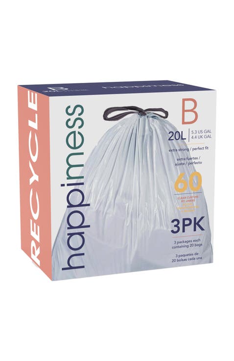 8-Gallon (30L) Drawstring Trash Can Liner, (60-Count, 3-Packs of 20 Liners)
