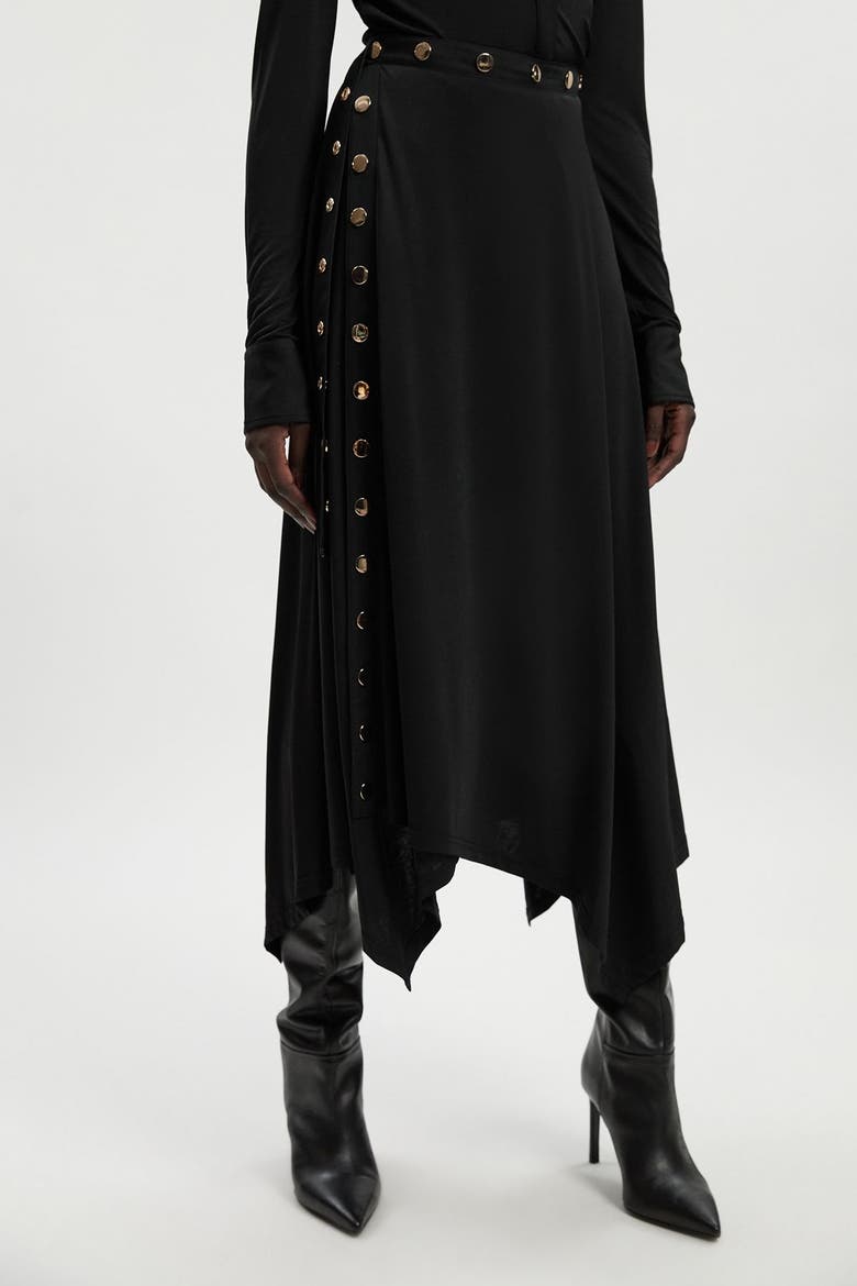 Crepe Hanky Hem Eyelet Maxi Skirt, Main, color, Black