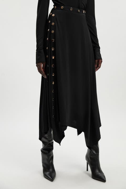 Crepe Hanky Hem Eyelet Maxi Skirt