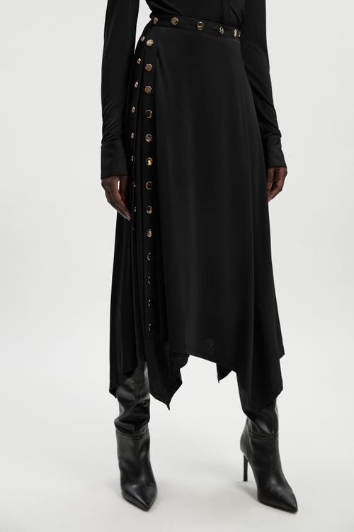 Karen Millen Crepe Hanky Hem Eyelet Maxi Skirt In Black