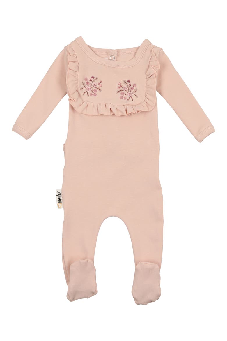 Floral Embroidered Cotton Knit Footie, Main, color, PALE PINK