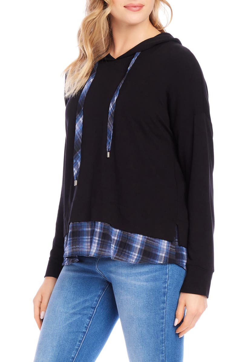 Karen Kane Contrast Hem Hoodie, Alternate, color, Black