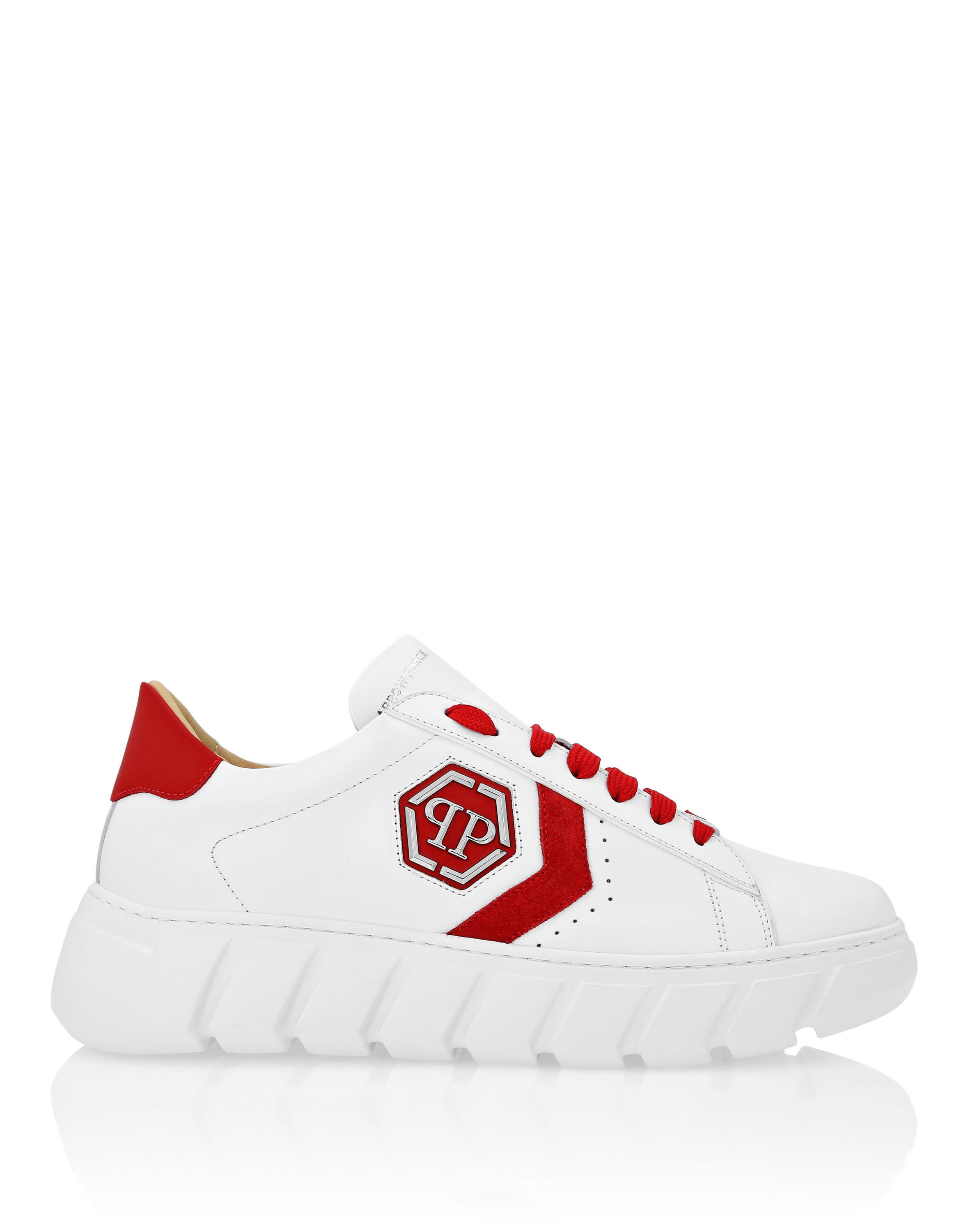 Nappa Leather Lo-Top Sneakers Hexagon Unisex, Alternate, color, red