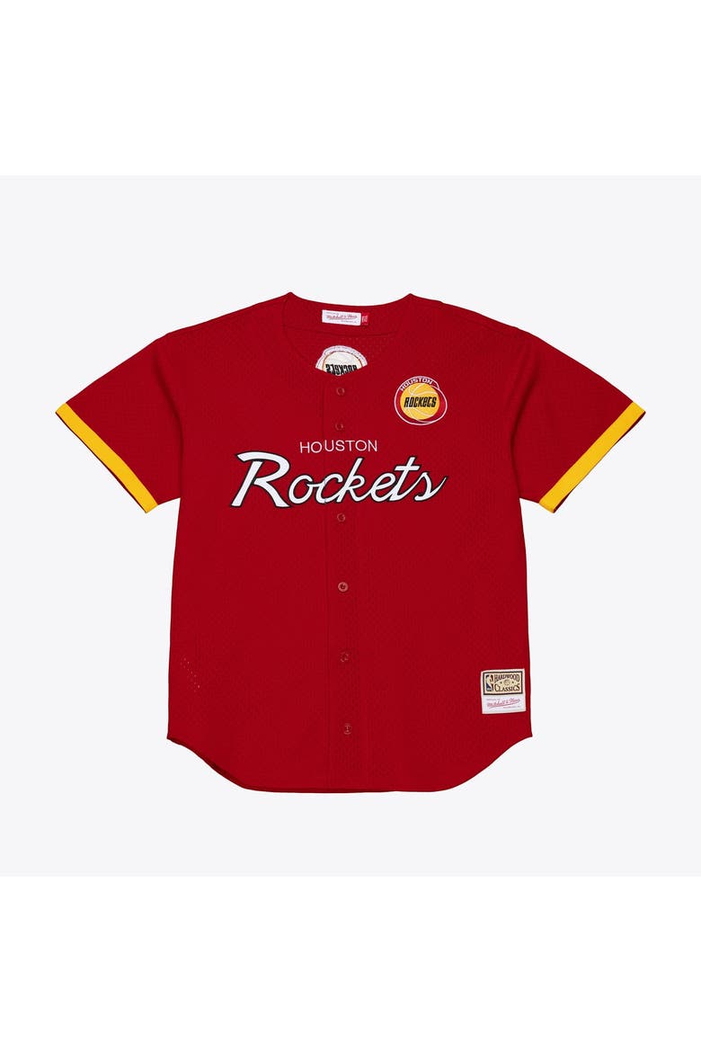 Men's Mitchell & Ness  Red Houston Rockets Hardwood Classics Head Coach Mesh Full-Button Fashion Jersey, Alternate, color, Red