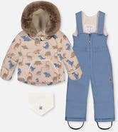 Deux par Deux Dinosaur Two Piece Coat Pants & Neckwarmer Snowsuit