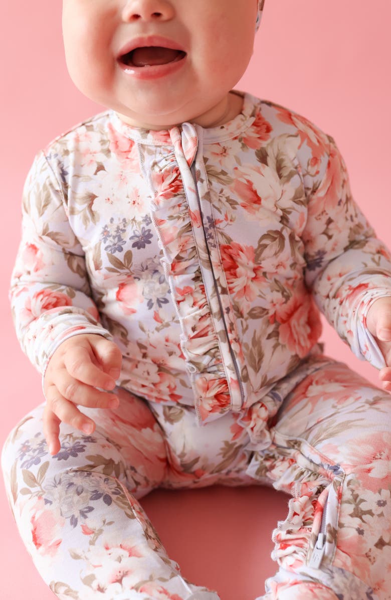 Posh Peanut Ruffle Zip Footie, Alternate, color, Blue