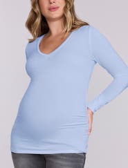 MOTHERHOOD MATERNITY V-Neck Side-Ruched Maternity Long Sleeve Tee