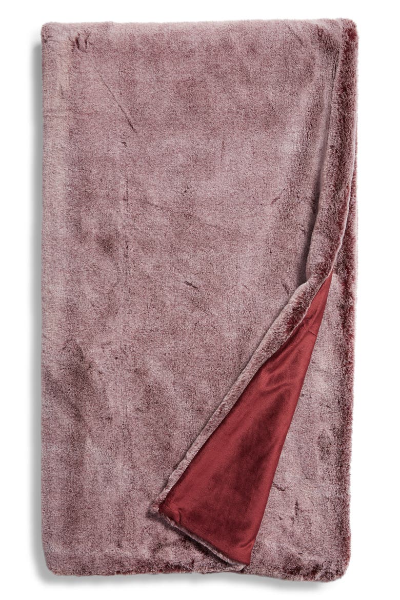 Faux Mink Fur Throw Blanket, Main, color, BURGUNDY ROYAL MULTI