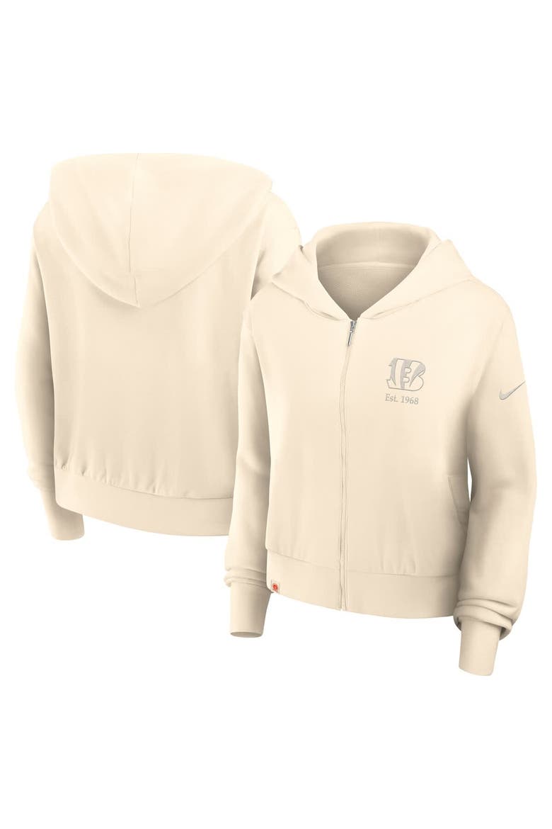 Women's Nike Cream Cincinnati Bengals Glory Cropped Full-Zip Hoodie, Alternate, color, Cream