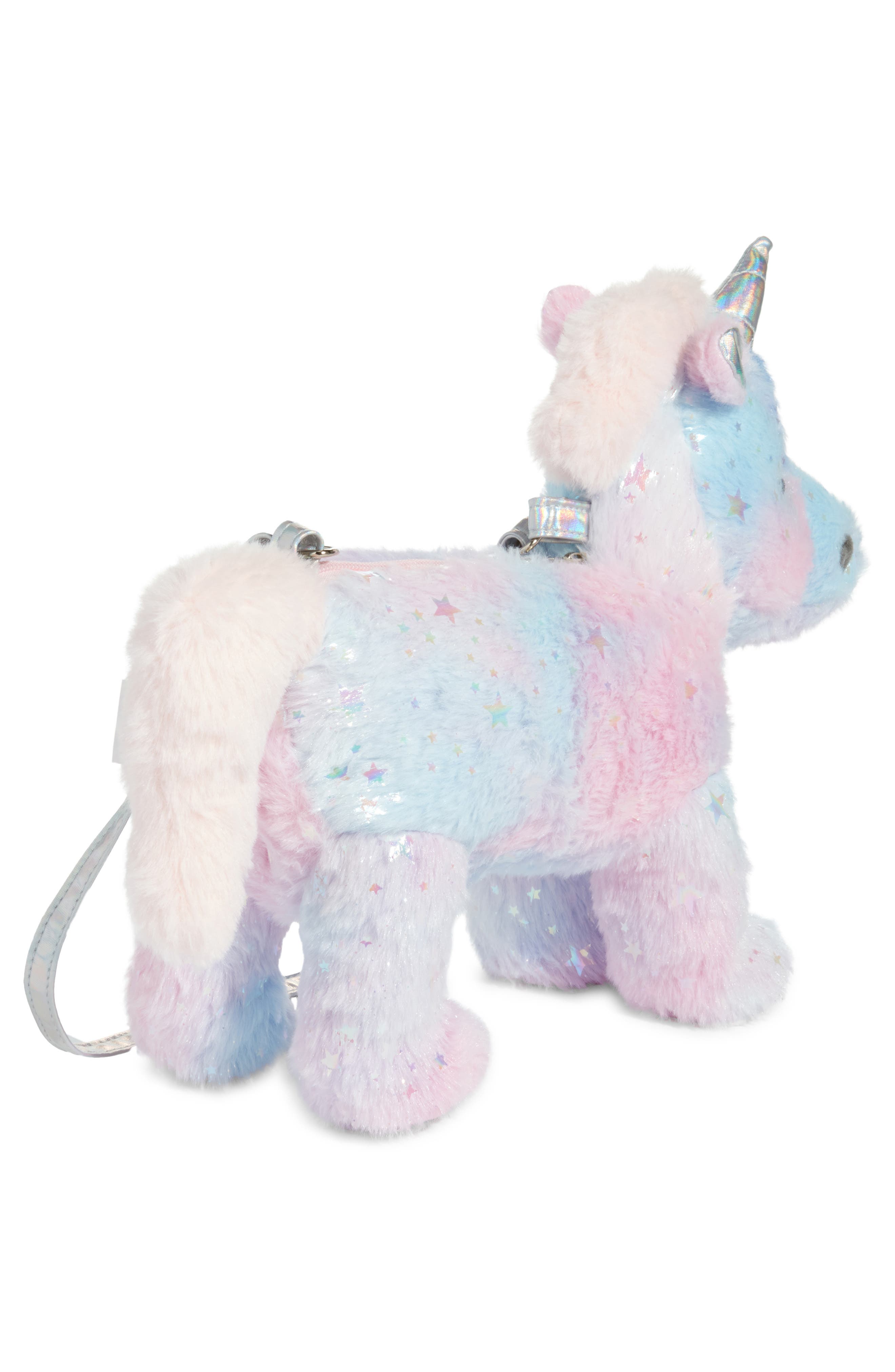 Kids' Mini Iridescent Star Faux Fur Unicorn Crossbody Bag, Alternate, color, WARM COMBO