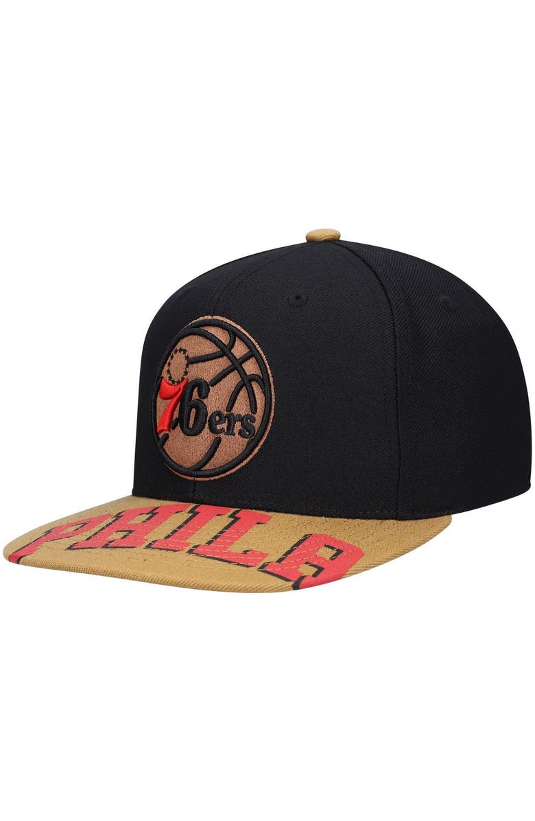 Mitchell & Ness Men's Mitchell & Ness x Lids Black/Tan Philadelphia 76ers Current Reload 3.0 Snapback Hat, Main, color, 
