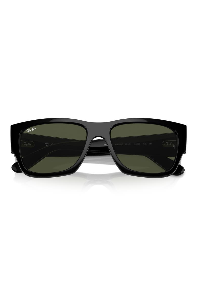 Carlos 56mm Polarized Rectangular Sunglasses, Alternate, color, BLACK