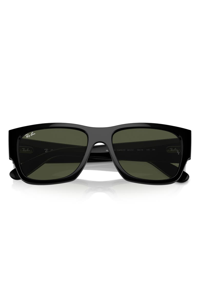 Ray-Ban Carlos 56mm Polarized Rectangular Sunglasses, Alternate, color, Black