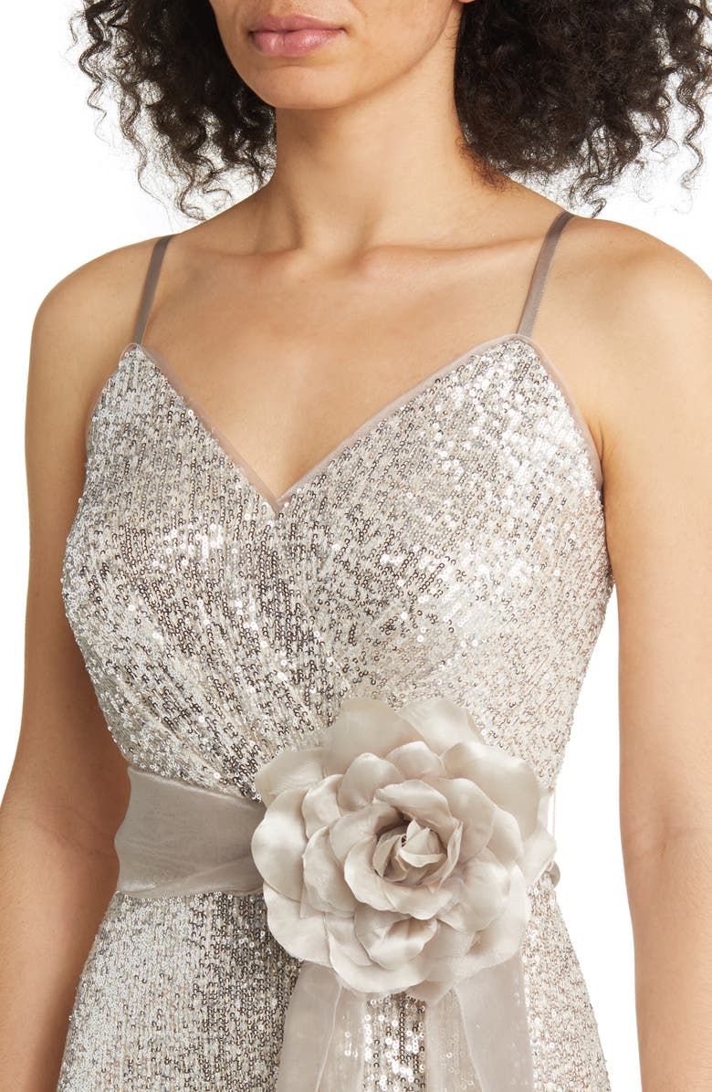 Eliza J Organza Flower Sequin Gown, Alternate, color, 