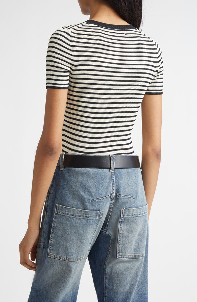 Nili Lotan Hettie Stripe Silk Sweater, Alternate, color, Black/ Ivory Stripe