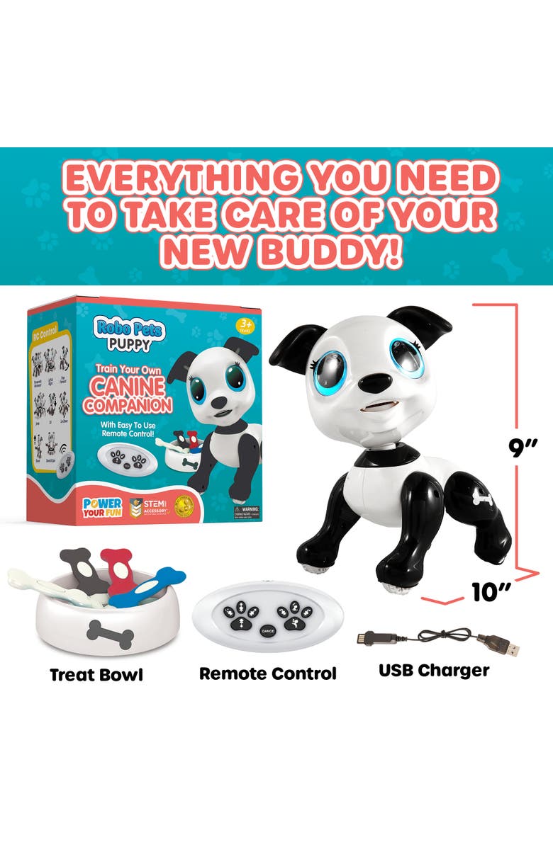 Power Your Fun Robo Pets Puppy STEM Educational Robotic Toy, Alternate, color, Black, White
