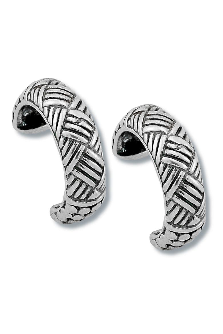 Sterling Silver Woven Dot Hoop Earrings, Main, color, SILVER